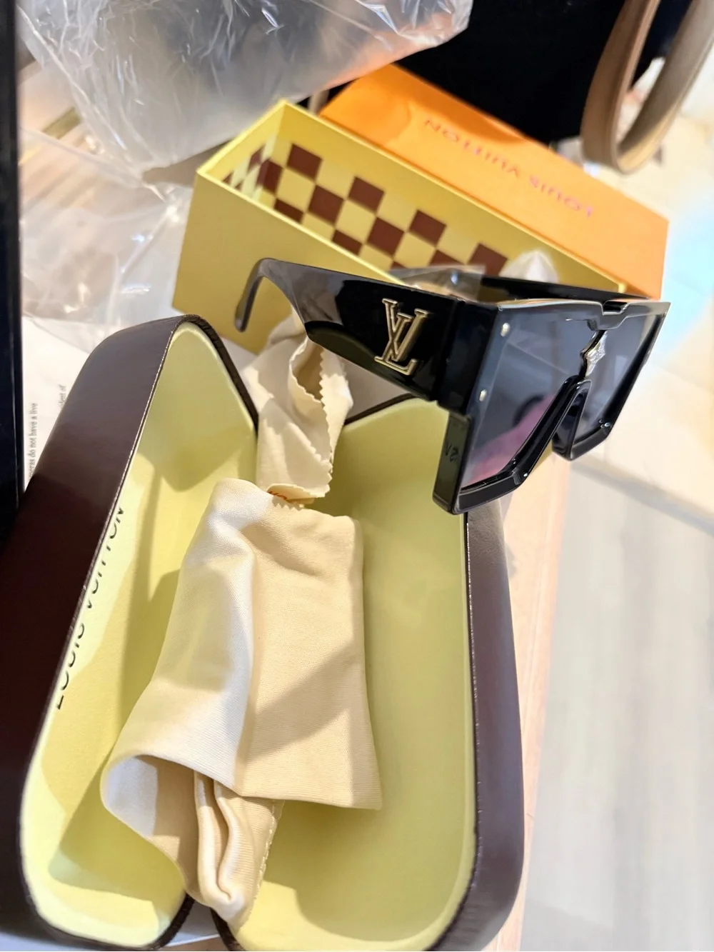 Louis Vuitton Black Oversized Shield Sunglasses with Gold Logo Accent